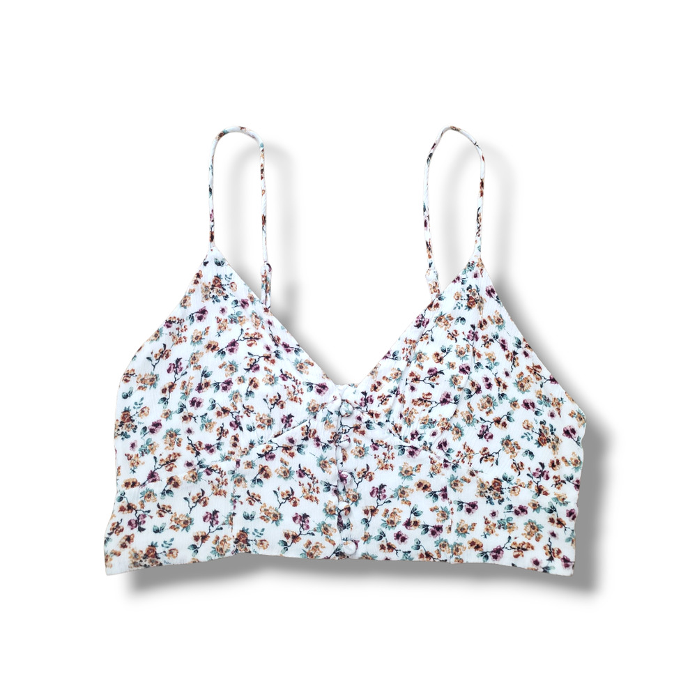 TRIBE Medium Floral Spaghetti Strap V Neck Crop Tank Top